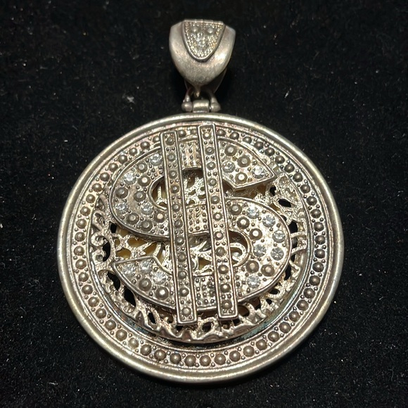 Silver Dollar Rhinestone Sign Pendant - Picture 13 of 17